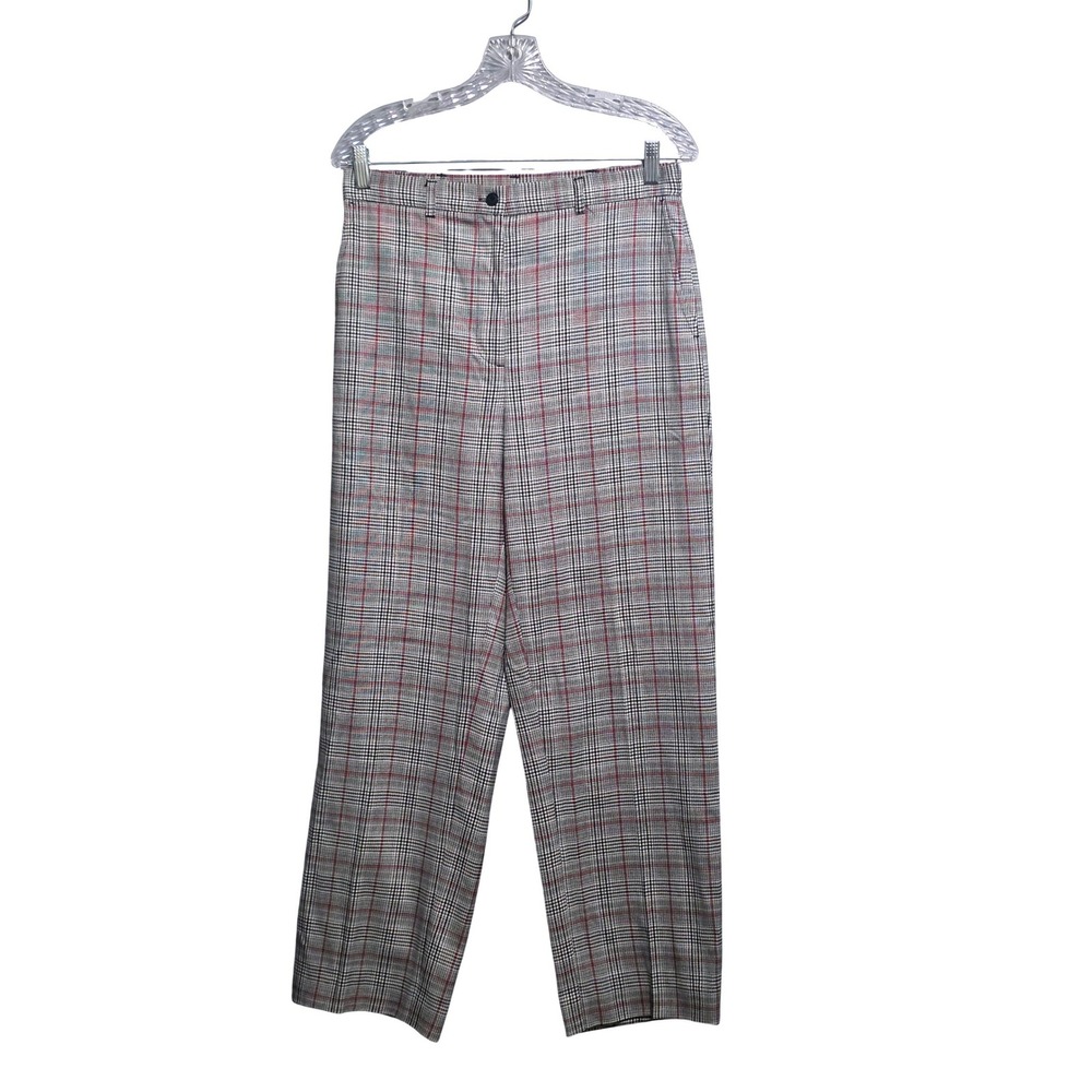 Appleseeds Womens Grey Red Glen Plaid Straight Leg Elastic Back Pants Size 10